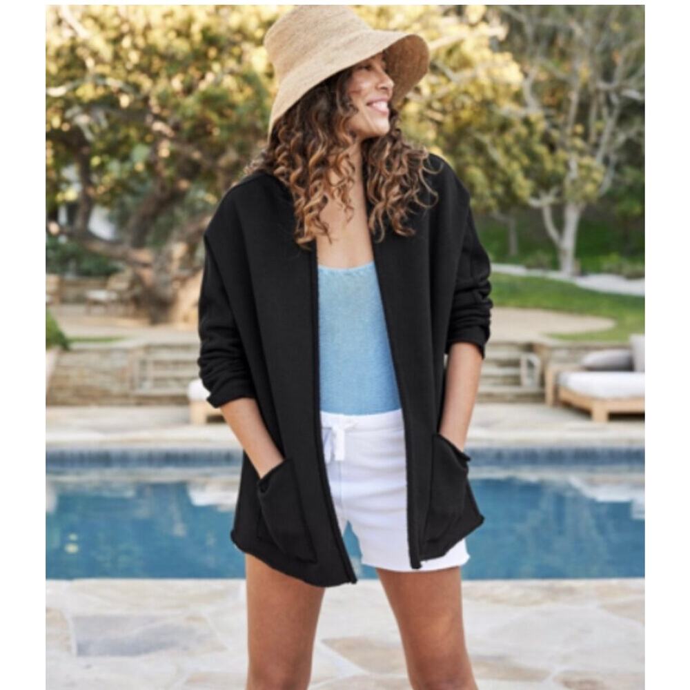 Frank & Eileen Barbara Beach Triple Fleece Open Cardigan Black Women's Large